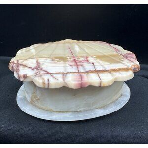 Vintage Onyx Stone Trinket Box Hand Carved Shell Lid Natural Stone Decor